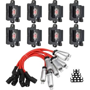 Round Ignition Coil UF262 - Pack of 8 with 748UU 8mm Spark Plug Wires Set, Partially Compatible with GMC Chevrolet Cadillac, Replacement of UF262 D585 12563293 C1251 19005218