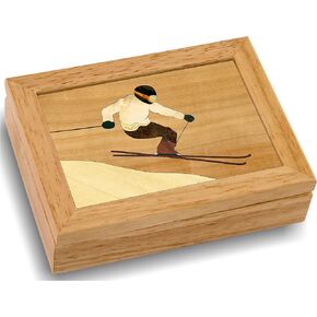 Ski Wood Art Jewelry Trinket Box & Gift - Handmade USA - Unmatched Quality - Unique, No Two are the Same - Original Work of Wood Art (#4120 Skier 4x5x1.5)