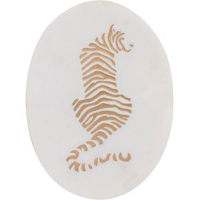 Handcarved White Marble Jewelry Tray Black Etching Serengeti Tiger Tray | Bathroom Decor, Vanity Organizer, Coffee Table Decor, Jewelry Tray, Marble Tray, Candle Tray, 7x5x0.5 (Black Etching)