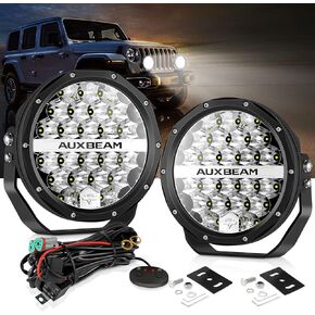 Auxbeam Round LED Offroad Lights, 7 Inch 240W Spot Driving Light Pods with DRL 24000LM Super Bright Off Road Ditch Work Light Bar with DT Wiring Harness for Wrangler Ford Chevy Truck SUV