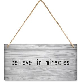 Hanging Wood Sign Believe In Miracles Wooden Hanging Sign Plaque For Bedroom Kitchen Garden Wall Pub Club Coffee Hanging Sign Decor 12X6 Inches