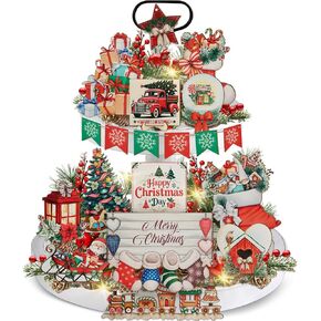 23 PCS Christmas Wooden Tiered Tray Stand Decor Set, Traditional Christmas Tree Santa Claus Centerpieces Kitchen Bedroom Decorations for Coffee Tables Office Home Décor Accents Indoor