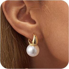 CHESKY Pearl Earrings for Women, Dainty 14K Gold Plated/925 Sterling Silver Drop Quality Handpicked AAA+ Freshwater Cultured Round Pearls Dangle Earrings Wedding Jewelry for Women Gifts