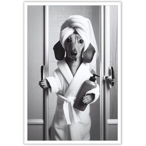 Funny Bathroom Dachshund Wall Art Dog Sitting On Toilet Reading Newspaper Prints Trendy Black And White Poster Hilarious Animals Canvas Posters For Dorm Hotel Petshop Restroom Aesthetic Decor 8x12inch Unframed