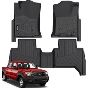 Jenofa-Floor Mats for Tacoma Double Cab 2015-2005 (Automatic Transmission) Floor Liner Waterproof All Weather Car Mats Custom Fit TPE Rubber Car Mat for 2014 Tacoma Double Cab Pickup Accessories Black