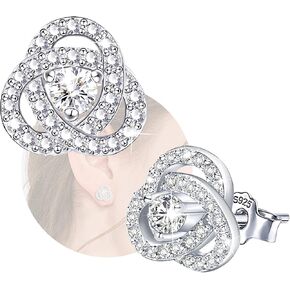 Cubic Zirconia Knot Stud Earrings - Sterling Silver Hypoallergenic Love Knot Earrings CZ Earrings for Women for Mother's Day