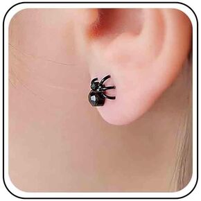 Vintage Black Spider Earrings Punk Spider Stud Earrings Black Onyx Spider Minimal Earrings Animal Creepy Stud Earrings for Women