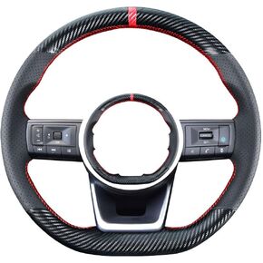 Custom Carbon Fiber Steering Wheel Cover Hand Stitch On Wrap Microfiber Leather Fit for Nissan Rogue 2021 2022 /Nissan Pathfinder 2021 2022 Black Interior Accessories