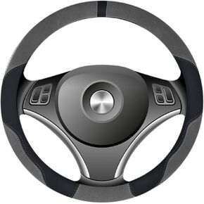 Luxury Suede Steering Wheel Cover Compatible with Toyota Cars, Soft Thin Leather Padded Cover for Sedan, SUV, Auto Interior Accessories, Car Handle Cover, Custom Fit, Anti Slip, 14.5-15in, Grey