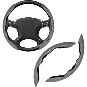 2 PCS Car Steering Wheel Cover, Carbon Fiber Auto Steering Wheel Segmented Protector, Anti-Skid Butterfly Cover for Most Vehicles with 15" Steering Wheel, Car Accessories (Red)