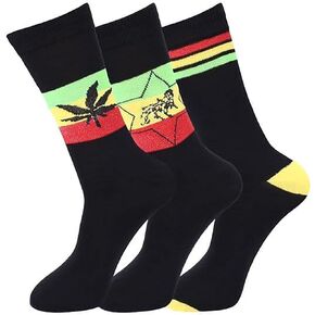 CRAZY Lizard Reggae Rasta Socks With Rasta Stripes. Black Socks with Stripes Adult Socks for Men or Women Unisex Socks