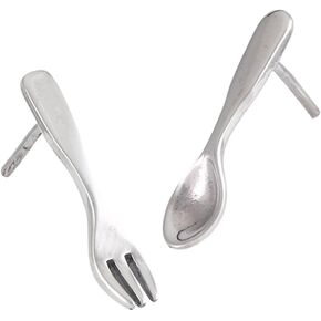 Silverware Spoon Fork Eating .925 Sterling Silver Food Utensils Stud Earrings