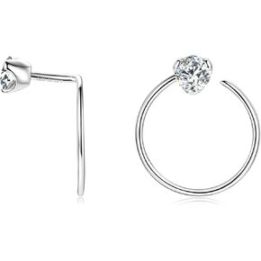Moissanite Earring Front Back Ear Jackets Earrings for Women, 925 Sterling Silver Sparkling VVS1 Lab Create Diamond Spiral Twist Stud Earrings Hypoallergenic Minimalist Threader Hoops Jewelry for Sensitive Ear