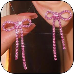 Bow Earrings for Women Trendy Silver Rhinestone Earrings Dangling Sparkly Dangle Bow Stud Earrings Wedding Earrings for Brides Bow Jewelry Gift