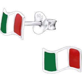 925 Sterling Silver Italy Flag Stud Earrings 28005