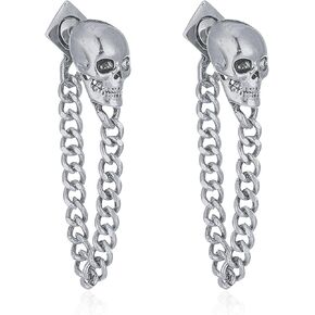 Gothic Skull Chain Stud Earrings for Women Men Vintage Ghost Skull Skeleton Tassel Drop Dangle Earrings Statement Jewelry