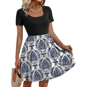 LILLUSORY Womens Scoop Neck Short Sleeve Floral Mini Dress