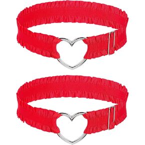 2 Pcs Adjustable Heart Lace Thigh Garter, Leather Leg Garter with Chains, Women's Adjustable Thigh Garter Belt, Lace Thigh Garter Red Heart Garters Belt, Elastic Leg Garters Belt for Women in Saudi Arabia