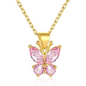 FindChic Dainty Butterfly Necklace with Birthstones Gold Plated Pendant 16'' Chain Birthday Jewelry Gift for Girlfriend Mom Daughter, with Gift Box