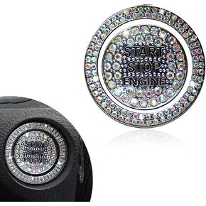 2 PCS Bling Car Start Button Sticker, Sparkling Rhinestone Decoration Cover, Anti-Fade Self-Adhesive Anti-Scratch Engine Ignition Switch Cover, Universal for Most Cars (Multicolored)