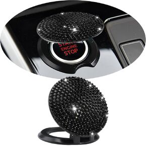 Bling Car Push to Start Button Cover - Crystal Rhinestone Anti-Scratch Ignition Protective Cap - Universal Engine Button Sticker for Auto Interior Decor Accessories (Black)