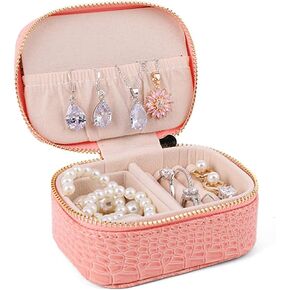 Rolin Roly Crocodile Pattern Mini PU Leather Jewelry Box Chic and Compact Jewelry Storage for Necklace, Earring, Ring to Keep Your Accessories Organized (Pink)