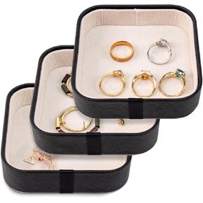 SANQIANWAN Set of 3 Small Stackable Jewelry Organizer Trays Mini Jewelry Drawer Oragnizer Small Jewelry Display Tray for Necklace Bracelet Rings Earrings and Makeup (White)