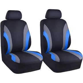 Car Front Seat Cover Set, Sporty Breathable Seat Covers with Removable Headrest Covers, Easy Installation Seat Protectors, Universal Car Interior Decoration, Airbag Compatible (Dark Grey & Light Grey)