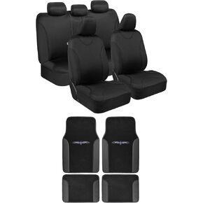 أغطية مقاعد السيارة BDK InstaSeat وحصائر الأرضية (أسود مع حواف سوداء) نيوكلوث وسجاد مع حواف من الفينيل