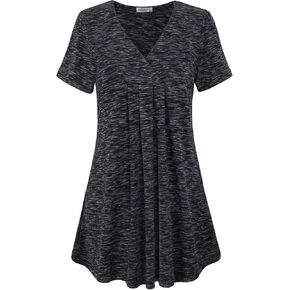 MOQIVGI Womens V Neck Printed Loose Fit Casual Blouse Top Tunic Shirt