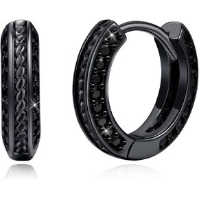 Black Earrings 925 Sterling Silver Black Hoop Huggie Earrings Punk Jewelry Gifts for Men Women Birthday