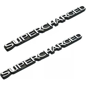 2Pack Supercharged Badge Sticker Sport Emblem Nameplate Replacement for Universal Pickup Car Truck (Black Silver)