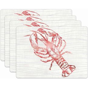 Cork Placemats: 4pc Set Heat Resistant Red Lobby Cork Backed Placemats - 16" x 12" Hardboard Placemats with Cork Backing for Dining Table - Perfect for Weeknights & Entertaining - rockflowerpaper