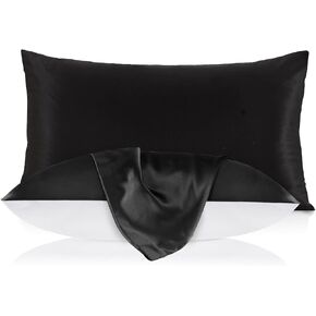 LILYSILK Natural Silk Pillowcase for Hair and Skin with Cotton Underside Standard 20x26 Inch Black 1pc 19 Momme