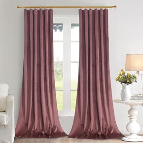 Roslynwood Dusty Rose Velvet Curtains Home Office Thermal Insulated Luxury Energy Saving with Rod Pocket & Clip Rings Top Light Blocking Window Drapery for Living Room,52W x 90L inch, 2 Panels