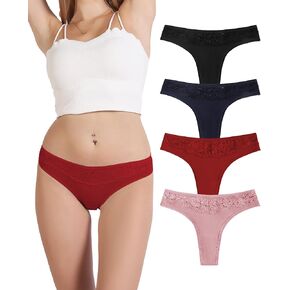 Women's Cotton Thongs Underwear Packs, Sexy Lace, Breathable Panties for Ladies