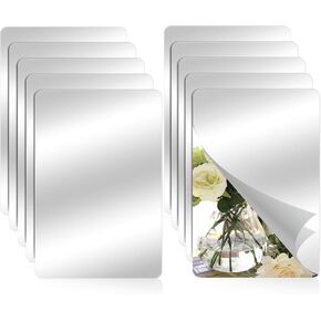 10Pcs Acrylic Mirror Flexible Mirror Sheets Plastic Mirror Tiles Safety Mirror Sheets Non Glass Mirror Sticker Flexible Frameless Small Rectangular Mirror Trays Plate (6.3 x 4 Inch)