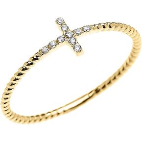 14K Yellow Gold Diamond Accented Sideways Cross Rope Design Statement Ring (K-M Color) - Size 7