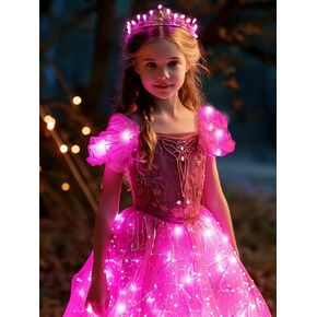 Girls Princess Costume Dress LED Light up Fancy Dresses Up Cosplay Party Dress Red Butterfly Pink(Rose Red