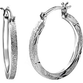 925 Sterling Silver Hoop Earrings for Women Jewelry Diamond Cut Jewelry 3.29 Grams 1Inch Valentines Day Gifts for Women