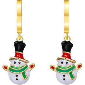 micuco Christmas Earrings for Women 14K Gold Plated Small Hoop Earrings Bells Santa Claus Snowman Xmas Holiday Dangle Earrings