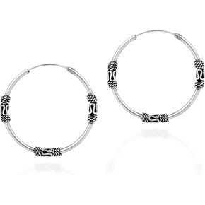 AeraVida Traditional Balinese Sterling Silver 30mm Hoop Earrings | Cute Sterling Silver Hoop Earrings | Balinese Earrings for Women | Hoop Earrings Set | Gift for Daughter