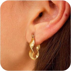 Gold Hoop Earrings for Women Trendy 14k Gold Plated Chunky Small Huggie Hoop Earrings Dainty Triangle Beaded Hypoallergenic Twisted Hoop Earrings for Women Jewelry