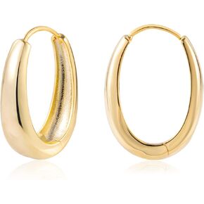 ALEXCRAFT أقراط دائرية بيضاوية للنساء أقراط دائرية ذهبية مكتنزة متوسطة 14 قيراط أقراط مطلية بالذهب خفيفة الوزن سميكة أقراط ذهبية أقراط الحد الأدنى in Kuwait