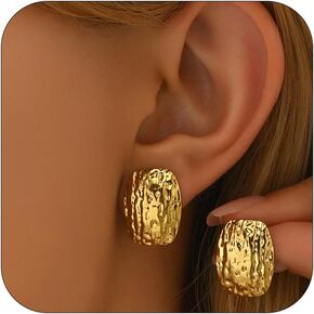 Irregular Stud Earrings for Women 18K Gold Plated Geometric Hammered Stud Earring Vintage Gold Statement Earrings Trendy Party Jewelry