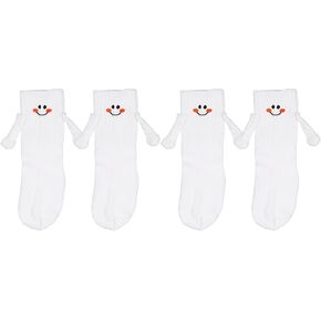 2 Pairs Hand Holding Socks for Kids, Funny Magnetic Mid-Tube Socks White Smile Face Matching Crazy Silly Slipper Socks Magnet Friendship Birthday Gift for Children Toddler (1-3T)
