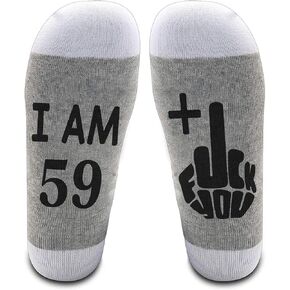 LissiArt97 Funny Rude 60Th Birthday Socks - 59+1 Middle Finger Socks - Anniversary 60 Years Socks - Funny Birthday Socks Gift For Women- Men- Friends- Family, Medium, Grey