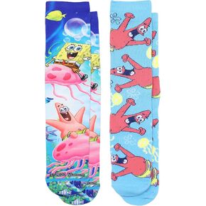 Nickelodeon Men's 2 Pair Pack Photoreal Novelty SpongeBob SquarePants Crew Length Socks Shoe Size 6-12