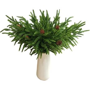 10 Pcs Christmas Norfolk Pine Branches, 18 Inch Long Artificial Xmas Norfolk Pine Branches Faux Greenery Norfolk Pine Stems for Christmas Holiday Decor