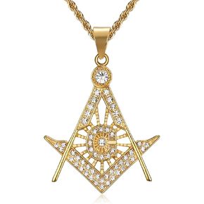Freemason Symbol Pendant Stainless Steel Necklace for Men, 24 Inch Chain Masonic Jewelry